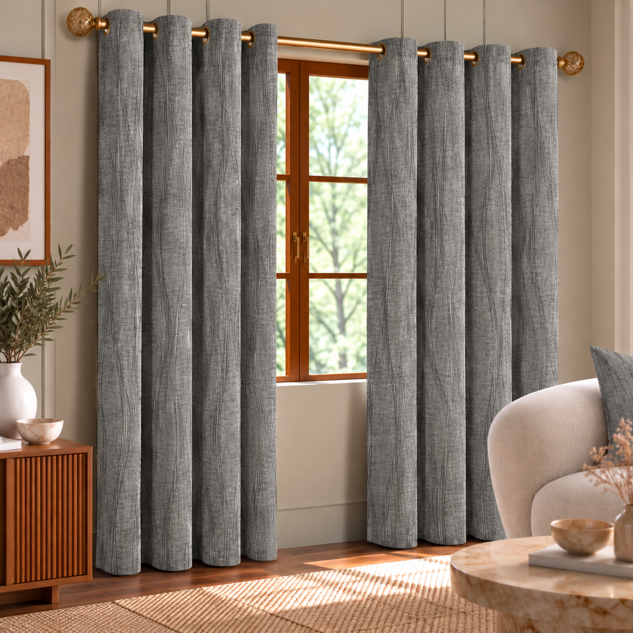 Cozy Window With Textured Grey Curtains