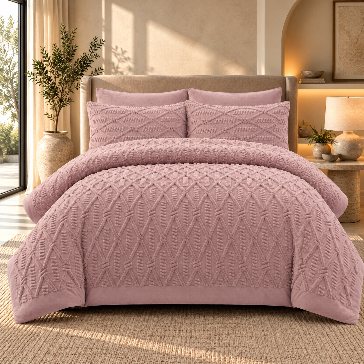 Dusty Mauve Textured Bedroom Retreat