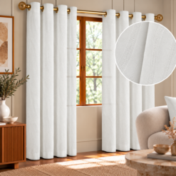 Elegant White Wave Textured Curtains In Sunlit Living Room