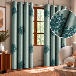 Teal Medallion Curtains In Cozy Interior
