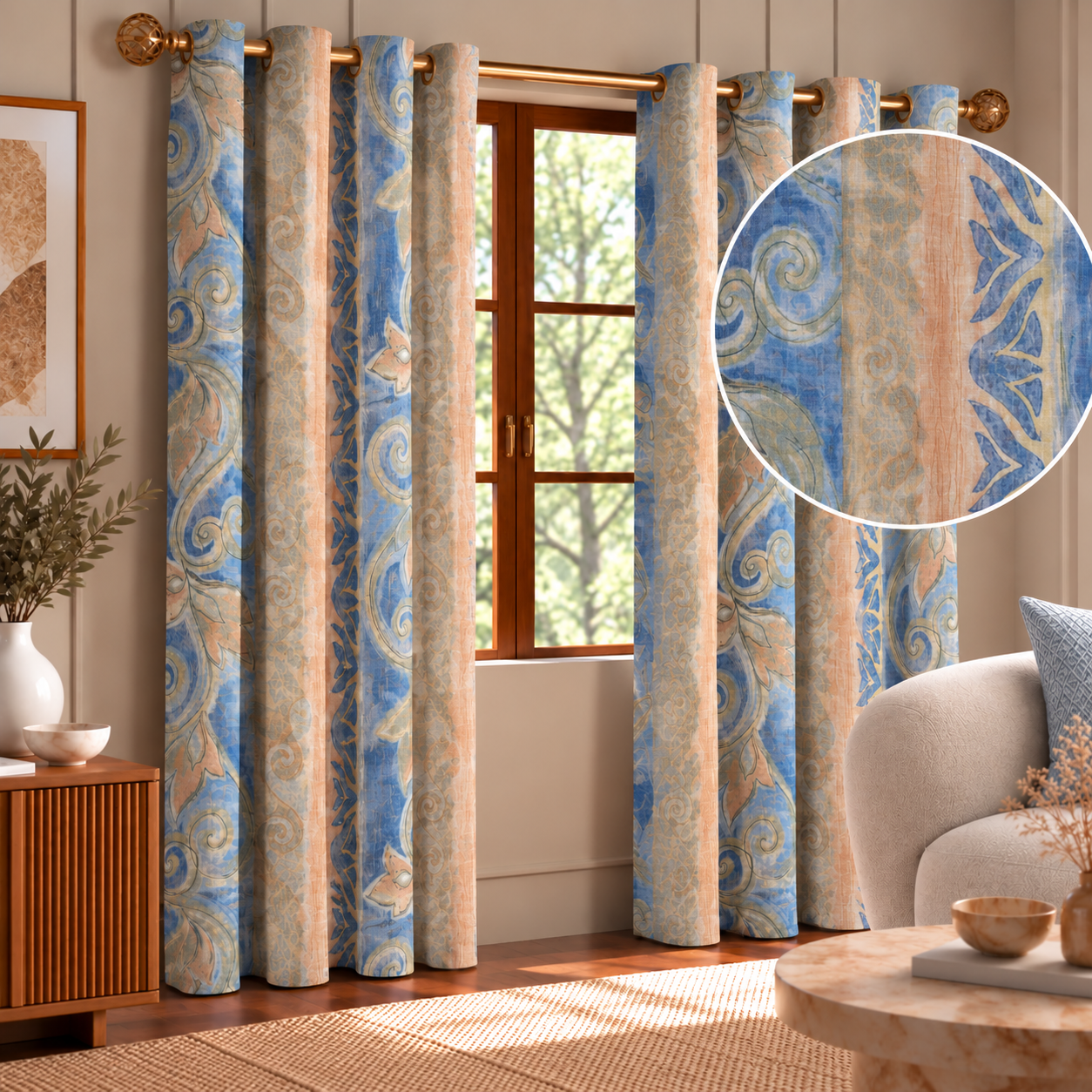 Watercolor Floral Curtains In A Cozy Living Room